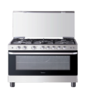 Midea 5-burner gas cooker, black, safety features, cast iron grates, fan, MFOMG36LEBK
