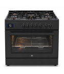 Fresh 5-burner 90cm Matrix Plus gas cooker, black, with fan, digital timer, safety combustion chambers, code 23140