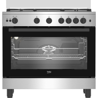 Beko Cooker, 90*60 cm, 5 Burners, Full Safety, Cast Iron Holders, Touch Control Screen, 2 Fans, Black, BGGR 11225 GB