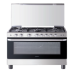 Midea 5-burner gas cooker, black, safety features, cast iron grates, fan, MFOMG36LEBK